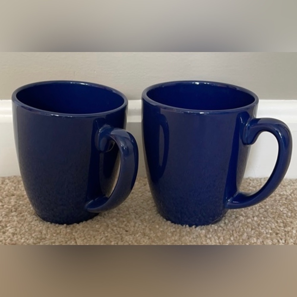 EUC Corelle Stoneware Set of 2 Dark Blue Coffee Tea Cocoa Mugs